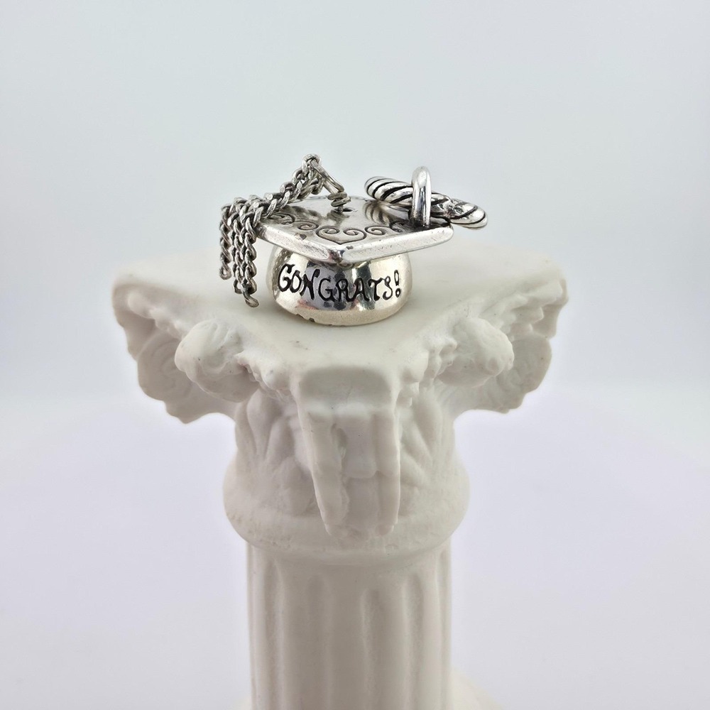 BRIGHTON 'Congrats!' Charm Graduation Cap Dangle Etched Silver Plate FREE $HIP!! - Picture 7 of 12